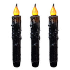CVHOMEDECO. Real Wax Hand Dipped Battery Operated LED Timer Taper Candles Country Primitive Flameless Lights Décor, 6-3/4 Inch, Matt Black, 3 PCS in a Package - color: Matt Black 3 Pcs