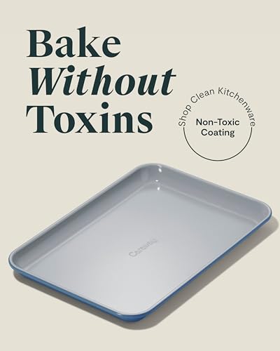 Caraway Nonstick Ceramic Small Baking Sheet (9x13”) – Non-Toxic, PTFE & PFOA Free – Oven Safe – Aluminized Steel Core – Mini Sheet Pan for Baking, Roasting & More - Slate - color: Slate, size: Small 9" x 13"