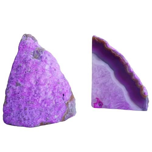 Natural Pink Dyed Agate Geode Bookends - 2 to 3 lb Heavy Duty Rock Crystal Stone Book Ends for Shelves, with Rubber Bumpers, Decorative Book Holders for Home Office - color: Pink, size: 2-3 Lbs