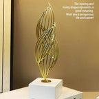 Modern Metal Sculpture, Abstract Art Statue Luxury Gold Iron Table Decor Centerpiece for Living Room Office Home Decoration 28x7x7cm (White Base) - size: White Base, style: White Base