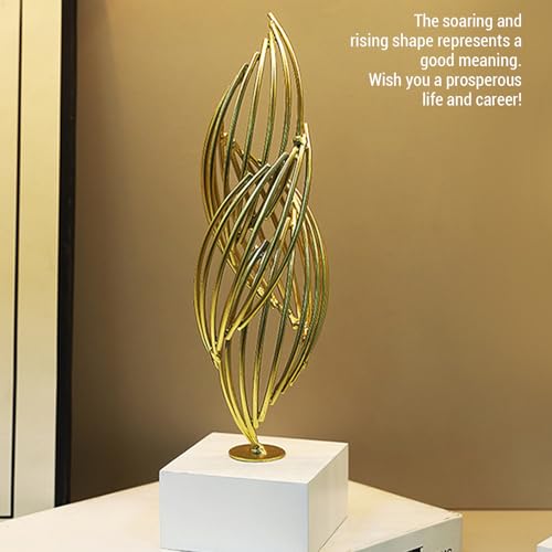 Modern Metal Sculpture, Abstract Art Statue Luxury Gold Iron Table Decor Centerpiece for Living Room Office Home Decoration 28x7x7cm (White Base) - size: White Base, style: White Base