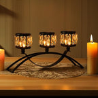 4 Pcs 3-Arm Crystal Tealight Candle Holders, Elegant Metal Arch Candlestick Centerpiece for Wedding, Party, Dining Room Table Decorations, Anniversary (4, Black-3 Arm) - size: Black-3 Arm