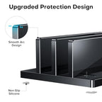 OMOTON Vertical Laptop Stand for Desk, Acrylic Laptop Holder Desktop Clear Adjustable Dock for MacBook Pro Air, HP, All Gaming Laptops up to 17” (Black, Dual Slot) - size: Dual-Black