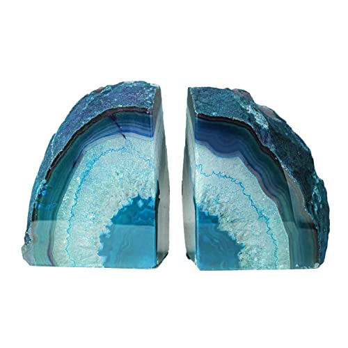 AMOYSTONE Teal/Green Agate Bookends, Heavy-Duty Large Book Ends for Heavy Books, Unique Sujetalibros 6-8 LBS with Rubber Bumpers, Perfect for Office Bookshelf and Home Decor - color: Teal, size: 6-8 Pounds