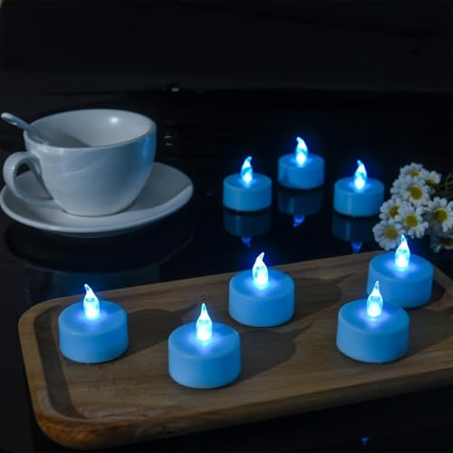 Hanzim LED Tea Lights Candles- 12PACK Blue Flameless Candles Realistic and Bright Flickering Long Lasting 200Hours for Holiday Celebration,Party, Home Decoration,Battery Operated - color: Blue, size: 12pack