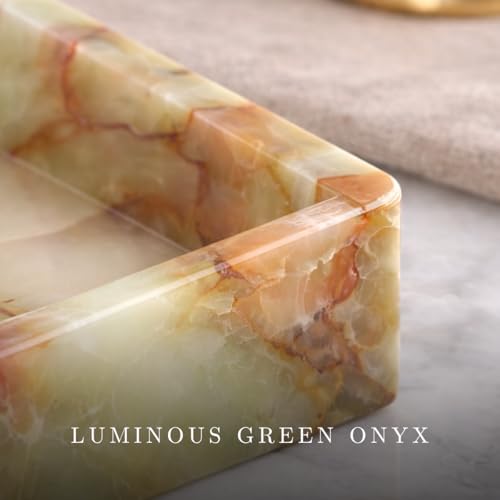 Bey-Berk Ezra Green Onyx Genuine Marble Guest Towel Tray, 9" x 5.75" Bathroom Counter Tray, Luminous Onyx Accent Piece - color: Onyx