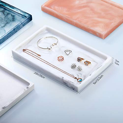 Emibele Bathroom Tray, Resin Countertop Vanity Tray Jewelry Storage Dresser Tray Kitchen Toilet Tank Tray Organizer for Candle Plant Perfume Shampoo Towel Home Decor, Medium, Marble White - color: Marble White, size: 10" x 6.1" x 0.8"