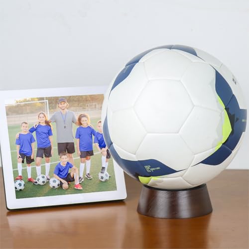 HillSpring Football Display Stand, Wooden Display Holder for Rugby Ball, Basketball, Crystal Ball, Ostrich Eggs, Memorabilia Display Case, Round Reversible Cone Display Stand, 1 Pack