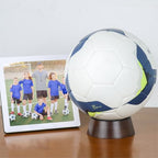HillSpring Football Display Stand, Wooden Display Holder for Rugby Ball, Basketball, Crystal Ball, Ostrich Eggs, Memorabilia Display Case, Round Reversible Cone Display Stand, 1 Pack