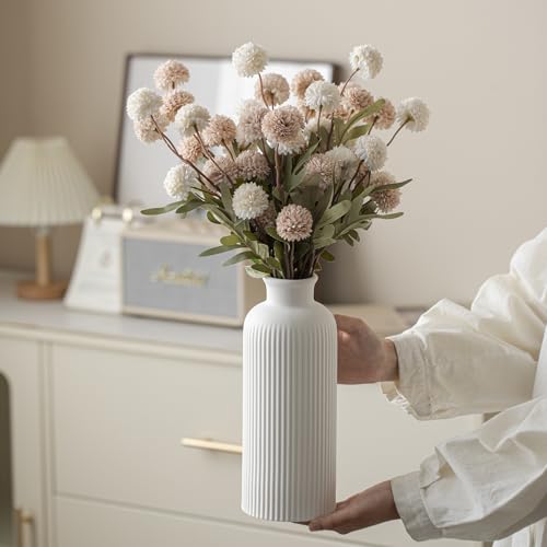 Large Modern Ceramic Vase Set, White Ribbed Matte Design, 3-Piece Decorative Vases for Home, Living Room, Office (XL White) - color: XL White