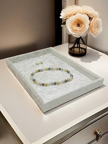 AgentMoon Jewelry Tray or Trinket Tray.Bedside Makeuop Remover Organizer for Earring Eyeglasses Phone Watch Bracelet Keys.Luxury Extra Velour Full Wrap.(Embossing Griege) - color: Embossing Griege