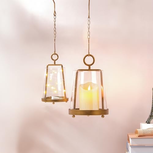 6" & 4" Wide Modern Farmhouse Metal Hurricane Candle Holder with Handmade Sturdy Glass Sleeve in Antique Brass for Pillar Candle & Plants, Glass Hurricane Lantern, Industrial, Minimalistic - color: Brass, size: 6"x10" & 4"x7.5"