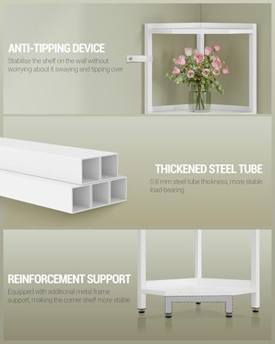 Hzuaneri Corner Shelf Stand, Corner Bookshelf, Storage Standing Shelf Unit with Metal Frame, Plant Stand, Bookcase for Living Room, Home Office, Bedroom, 4-Tier White CS05813W - color: White, size: 4 Tier