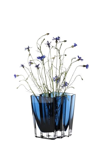 Glass - Vase - Blue - Teal - Chevron Design - 6.75" Height - Heavy Durable - Made in Europe - by Barski