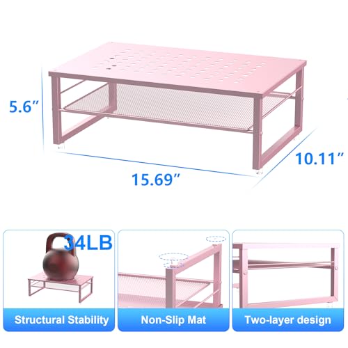 Gianotter 2-Tier Metal Monitor Stand Riser, Workspace Organizer with Desk Accessories, Office Storage for Supplies (Pink) - color: Pink