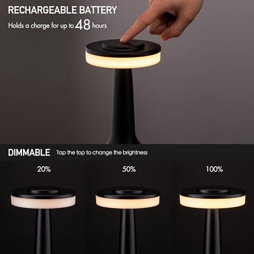 O’Bright Portable LED Table Lamp with Touch Sensor, 3-Levels Brightness, Rechargeable Battery Up to 48 Hours Usage, Night Light for Kids Nursery, Nightstand Lamp, Bedside Lamp (Matte Black) - color: Matte Black