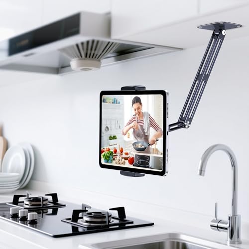 Extended Version Tablet Wall Mount Holder, 15" Aluminium Wall Mount for IPad with 360° Adjustable Rotating Base for iPad Pro Air Mini, Galaxy Tab, All 4.7-13" Phones and Tablets (Long Style) - size: Extra-Long Dual-Arm