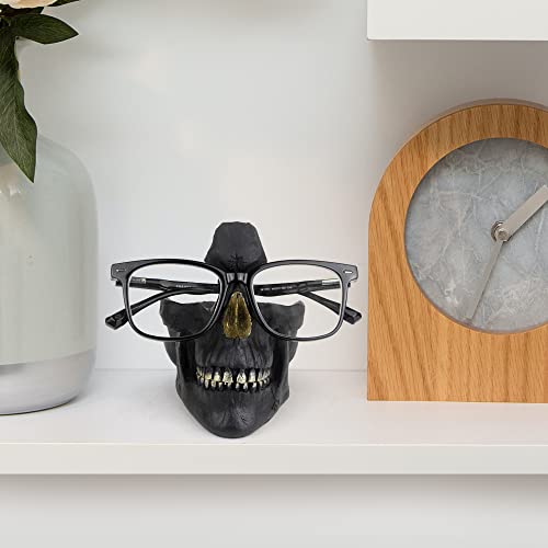Mrlikale Skull Glasses Stand, Creative Eyeglasses Rack, Sunglasses Spectacle Display, Key Holder Resin Sculptures for Entryway, Home, Office, Desk, Nightstand (Black) - color: Black