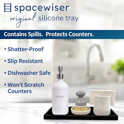 Spacewiser Countertop and Vanity Tray - 11.7" Silicone Bathroom Tray Countertop, Dish Soap Trays for Kitchen Counter, Organizer Accessories Caddy, Toilet Laundry Shower Oil Makeup Mat, Black - color: Black, size: Large 11.7”