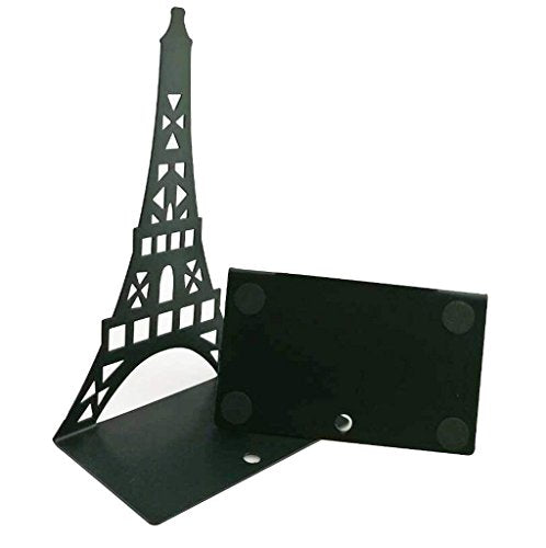One Pair Creative Paris Eiffel Tower Book Organizer Metal Bookends for Kids School Library Desk Study Home Office Decoration Gift (Black) - color: Black
