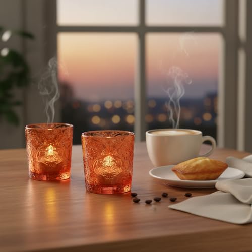 12 Pack Mandala Embossed Glass Candle Holders – Votive Tealight Holders with Patent Design, Decorative Embossed Glass Cups for Wedding Centerpieces, Parties, and Home Décor (Pumpkin Spice) - color: Pumpkin Spice