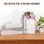 2 Pack Concrete Book Ends Layered Arch Design Book Stopper Holders for Aesthetic Decor Decorative Heavy Duty Bookends for Shelves Cookbooks Modern Home Desk Office