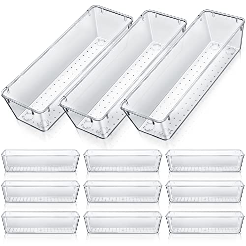 Maitys 12 Pcs Clear Drawer Organizer 9 x 3 x 2 Inches Plastic Rectangle Trays Makeup Vanity Storage Bins and Kitchen Drawers Dividers for Office Desk Silverware Kitchen Utensils(Clear) - color: Clear, size: 9 x 3 x 2 Inches