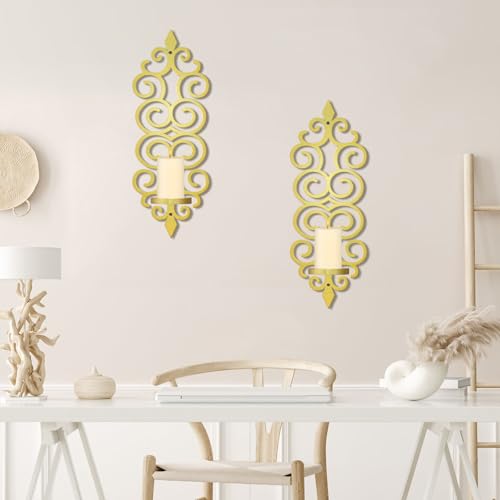 OYEFLY DIY Metal Candle Sconces Wall Decor, Wall Mounted Candle Holder (Gold)