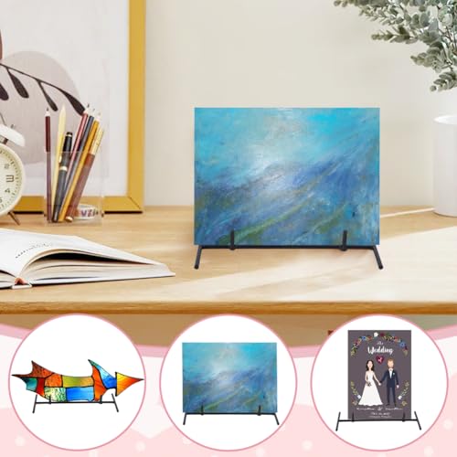 AHANDMAKER 2 PCS Metal Display Stand, Minimalist Tabletop Photo Display Stand Easel Portable Stand for Plaque, Photo, Notes, Trade Show, Office, Home Decoration, Black 8.07x3.98inch