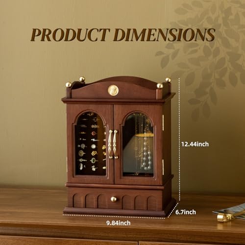 KINTNESS Magic House Style Black Walnut Wooden Jewelry Box - Solid Wood Large Jewelry Organizer with Secret Compartment for Women Girls, Jewelry for Bracelet, Necklace, Ring - style: Magic House Design