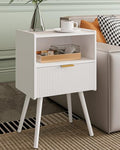 Veegle Nightstand,Modern Bedside Table with Storage Drawer and Open Wood Shelf, Accent Night Stand with Solid Wood Legs for Living Room, Bedroom and Small Spaces,Easy Assembly (White) - color: White