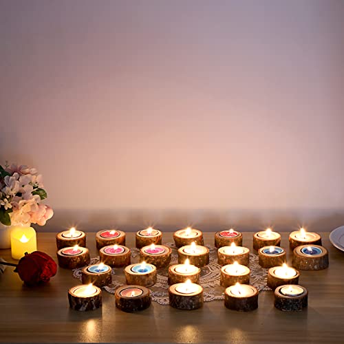 OwnMy Set of 24 Wooden Tea Light Candle Holders Votive Candle Holders, Rustic Wooden Pillar Candle Stands Vintage Wooden Tealight Holders Set Candle Centerpieces for Dining Table Wedding Party, 1" H - size: 1" H