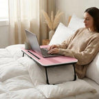 BUYIFY Foldable Laptop Bed Desk for Couch, Sofa - Large Lap Desk Tray Table with Cup Holder and Tablet Slot - Portable Notebook Stand for Eating, Writing, Studying and WFH (Pink) - color: Pink