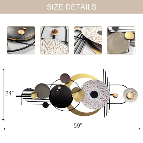 ERMOFAV Wall Decor,Modern Creative Metal Geometric Circular Decor Wall Art, 59x24 In Large 3D Textured Metal Wall Sculptures, Living Room Bedroom Den Aesthetic Wall Art Decor - style: wall sculpture 1