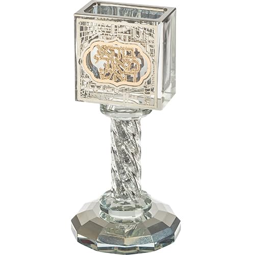 Crystal Havdalah Candle Holder 13 cm with Plaque - color: Crystal Havdalah 2