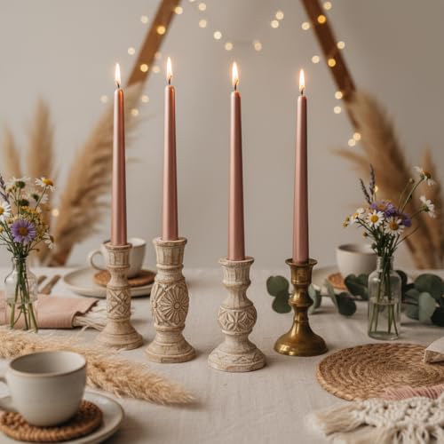 10 Inch Metal Taper Candles Handmade Set of 4 – Unscented Tapered Candles in Champagne, Candlesticks Smokeless Candle Sticks for Wedding, Home Decor, and Dinner Parties - color: Gold Pink