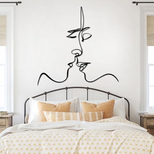 WithHope Minimalist Couple Faces Metal Wall Art – One Line Abstract Face Decor, Modern Bedroom Wall Art, Contemporary Couple Gift, Metal Art Sculpture for Home Decor (Gold, 41"x39"|103x100cm) - color: Gold, size: 41"L x 39"W