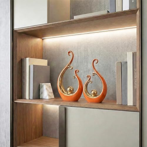 LCCCK Glossy Orange and Gold Decor Ceramic Statue, Modern Abstract Sculpture Art for Luxury Centerpiece - Shelves Bookshelf&Dining Table Decorations, Entryway Coffee Table Tv Stand Home Decor - color: Orange Gold