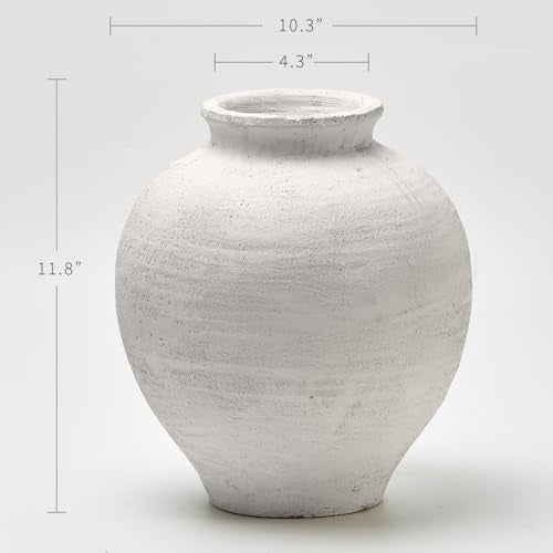 LB2 White Ceramic Large Vase, 11.8" Tall Zen Style, Terra Cotta Pitcher, Distressed Farmhouse Decor, Pottery Decorative Flower for Home Decor (C - White 11.8") - color: C - White 11.8"