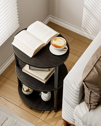 Round Pedestal End Table - 3-Tier Oval Accent Table for Small Spaces, Rustic Wood and Metal Couch Side Table, Nightstand for Bedroom or End Table Living Room, Easy to Assemble, Charcoal Wenge - color: Charcoal Wenge, size: 1-Pack, style: Without Power Out