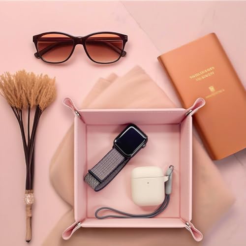 UnionBasic Small Valet Tray, Jewelry Tray for Rings Watches Earrings, Entryway Catchall Caddy for Coins Keys Change, Nightstand Bedside Valet Holder, Trays for Electronic Gadgets, Candy Pink - color: Candy Pink, size: 5.4" x 5.4" x 1.6"