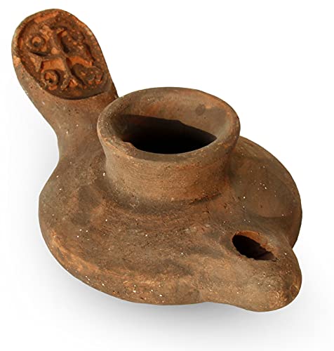 Herodian Cross Oil Lamp Replica – Authentic Biblical Terracotta Lamp from the Time of Jesus – Handmade Holy Land Artifact Gift - color: Herodian - Biblical Brown With Cross