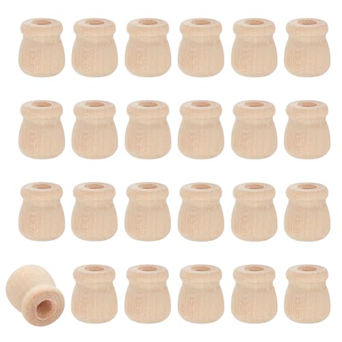 PH PandaHall 50pcs Wood Candle Holders, Unfinished Wooden Candle Cups 3/4 Inch Tall with 1/4 Inch Hole Candlesticks Holders Wood Bean Pot Candle Cups Dowel Caps for Scroll Invitations Fireplace Decor