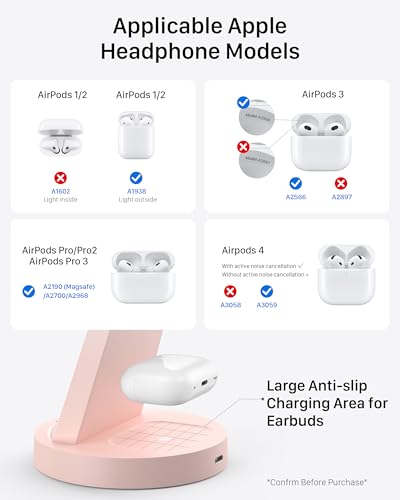 Anlmz 3 in 1 Charging Station for iPhone, Wireless Charger for iPhone 17 16e 16 15 14 13 12 11 X Pro Max & Apple Watch - Charging Stand Dock for AirPods (Pink) - color: Pink