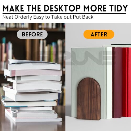 Book Ends, 1Pairs Walnut Heavy Duty Bookends, Holds Heavy Books, Non-Skid, Perfect for Office Desk - color: Arch Blackwalnut, size: 1Pair