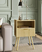 Veegle Nightstand,Modern Bedside Table with Storage Drawer and Open Wood Shelf, Accent Night Stand with Solid Wood Legs for Living Room, Bedroom and Small Spaces,Easy Assembly (Yellow Oak) - color: Yellow Oak