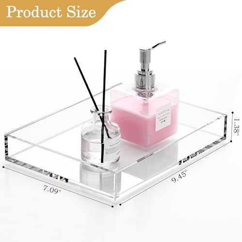 DINGHUO Acrylic Perfume Bathroom Vanity Counter Tray, Clear 9.45"x7.09"x1.38" Rectangle Countertop Organizer for Jewelry Candles Soap Makeup Toilet Tank Kitchen - 1 Pack - style: Small Acrylic Tray