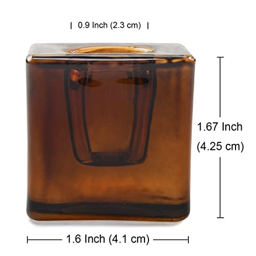 6PCS Dark Brown Square Glass Taper Candle Holders for Table Centerpiece. Decorative Crystal Candle Stick Holder Sets. Candle Stand for Wedding, Dinning, Party. - color: Dark Brown 6pcs