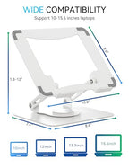 SOUNDANCE 360 Rotating Laptop Stand, Ergonomic Computer Riser for Desk, Adjustable Height Multi-Angle Metal Holder, Foldable Portable Notebook Elevating Base for Office & Home, White - color: White