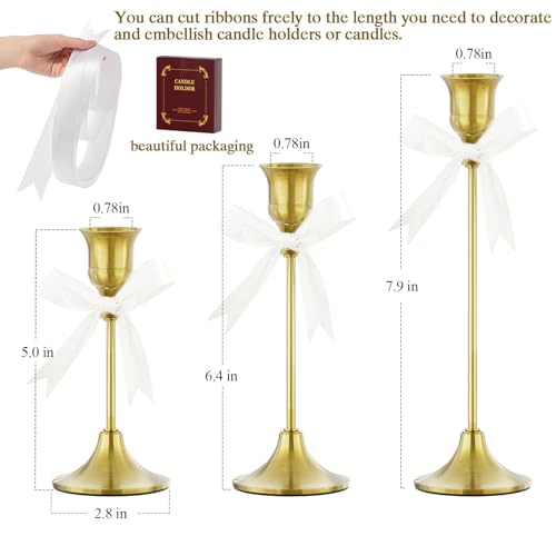 FSyueyun Brass Candlestick Holders Set of 3, Elegant Metal Candlestick Holders for Vintage Taper Candle Holders, Perfect for Table Centerpieces, Fireplace, Home Decor, Weddings and Party Decorations - color: Brass, size: Set of 3